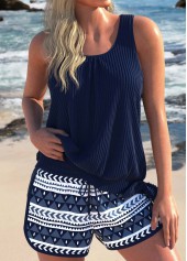 Navy swimwear,Geometric swimwear,ROTITA Bowknot Navy Geometric Print Tankini Set