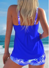 Royal Blue swimwear,Plants swimwear,ROTITA Smocked Royal Blue Tropical Plants Print Tankini Set