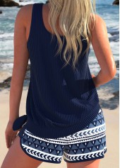 Navy swimwear,Geometric swimwear,ROTITA Bowknot Navy Geometric Print Tankini Set