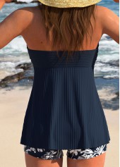 Navy plus size,Plants plus size,ROTITA Plus Size Ruffle Tropical Plants Print Navy Tankini Set