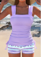 Rotita Tankini-Set mit Kordelzug und geometrischem Muster in Hellviolett