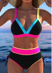 Rotita-Bikini-Set mit Kontrastbindung in Schwarz und hoher Taille