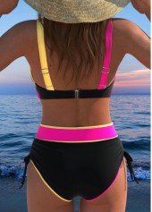 Black swimwear,Multi Color swimwear,Contrast Color swimwear,ROTITA Contrast Binding Black High Waisted Bikini Set
