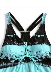 Mint Green swimwear,Black swimwear,Striped swimwear,Geometric swimwear,ROTITA Lace Up Mint Green Striped Tankini Set