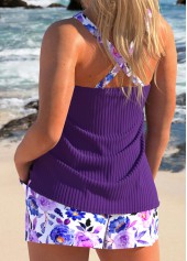 Rotita – Tankini-Set in Übergröße mit gerafftem Blumenmuster in Dunkelviolett