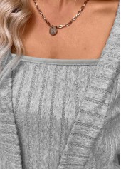 Light Grey tops,Plain Color tops,ROTITA Fake 2in1 Light Grey Square Neck T Shirt