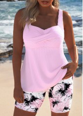 Rotita Tankini-Set in Hellrosa mit Federprint und mittelhohem Bund