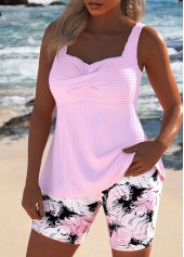 Light Pink swimwear,Tribal swimwear,ROTITA Surplice Light Pink Feathers Print Tankini Set