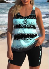 rotita - ensemble tankini vert menthe rayé à lacets grande taille