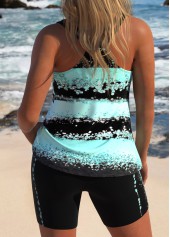 Mint Green swimwear,Black swimwear,Striped swimwear,Geometric swimwear,ROTITA Lace Up Mint Green Striped Tankini Set