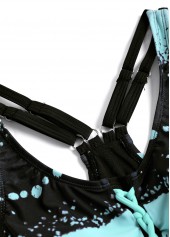 Mint Green swimwear,Black swimwear,Striped swimwear,Geometric swimwear,ROTITA Lace Up Mint Green Striped Tankini Set