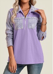 Light Purple tops,Plain Color tops,ROTITA Jacquard Light Purple Long Sleeve Shirt