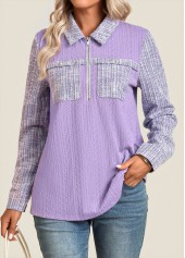 Light Purple tops,Plain Color tops,ROTITA Jacquard Light Purple Long Sleeve Shirt