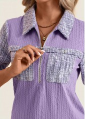 Light Purple tops,Plain Color tops,ROTITA Jacquard Light Purple Long Sleeve Shirt