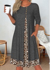 Dark Grey Marl dresses,Leopard dresses,Everyday dresses,Casual dresses,ROTITA Patchwork Leopard Dark Grey Marl A Line Dress
