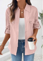 Dusty Pink tops,Plain Color tops,ROTITA Zipper Dusty Pink Long Sleeve Shirt
