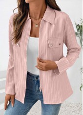 Dusty Pink tops,Plain Color tops,ROTITA Zipper Dusty Pink Long Sleeve Shirt