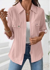Dusty Pink tops,Plain Color tops,ROTITA Zipper Dusty Pink Long Sleeve Shirt