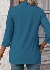 Peacock Blue tops,Leopard tops,ROTITA Leopard Peacock Blue Square Neck Fake Two Piece Twinset