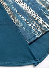 Peacock Blue tops,Leopard tops,ROTITA Leopard Peacock Blue Square Neck Fake Two Piece Twinset