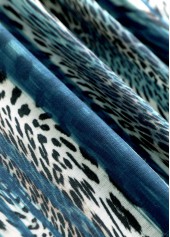 Peacock Blue tops,Leopard tops,ROTITA Leopard Peacock Blue Square Neck Fake Two Piece Twinset