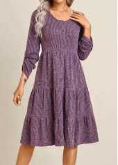 robe à manches longues et col rond violet à boutons Rotita
