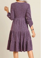 Purple dresses,Plain Color dresses,Everyday dresses,Casual dresses,ROTITA Button Purple Round Neck Long Sleeve Dress