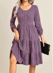 Purple dresses,Plain Color dresses,Everyday dresses,Casual dresses,ROTITA Button Purple Round Neck Long Sleeve Dress