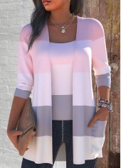 ROTITA Plus Size Two Piece Striped Cardigan  and Tank Top