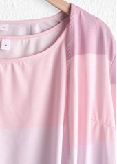 Pink tops,Striped tops,Contrast Color tops,ROTITA Plus Size Two Piece Striped Cardigan  and Tank Top