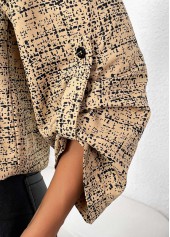 Light Camel tops,Graphic tops,ROTITA Button Graffiti Print Light Camel Split Neck Shirt