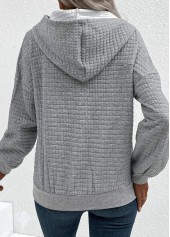 Grey tops,Plain Color tops,ROTITA Grey Long Sleeve Snap Button Jacquard Hoodie