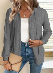 Rotita Reißverschluss dunkelgrau melierter Langarm-Hoodie