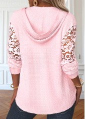 Light Pink tops,Plain Color tops,ROTITA Lace Light Pink Long Sleeve Hoodie