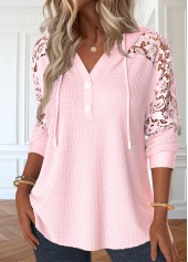 Light Pink tops,Plain Color tops,ROTITA Lace Light Pink Long Sleeve Hoodie