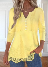 T-shirt à manches longues et col fendu jaune clair avec broderie Rotita
