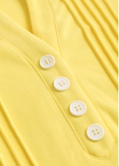 Light Yellow plus size,Plain Color plus size,ROTITA Plus Size Embroidery Light Yellow Split Neck T Shirt