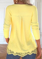 Light Yellow plus size,Plain Color plus size,ROTITA Plus Size Embroidery Light Yellow Split Neck T Shirt