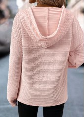 Light Pink tops,Plain Color tops,ROTITA Drawstring Light Pink Long Sleeve Hoodie