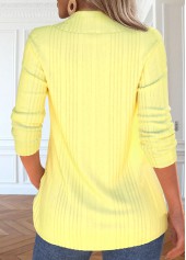 Light Yellow tops,Plain Color tops,ROTITA Button Light Yellow V Neck Long Sleeve T Shirt