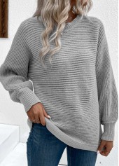 Tummy Coverage Grey Round Neck Long Sleeve Sweater