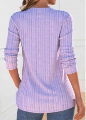 Light Purple tops,Plain Color tops,ROTITA Button Light Purple V Neck Long Sleeve Sweatshirt