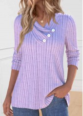 Light Purple tops,Plain Color tops,ROTITA Button Light Purple V Neck Long Sleeve Sweatshirt
