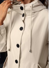 Beige tops,Plain Color tops,Drawstring Beige Hooded Long Sleeve Trench Coat