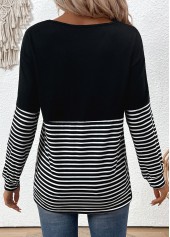 Black tops,Striped tops,Geometric tops,ROTITA Criss Cross Striped Black V Neck T Shirt