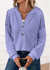 Light Purple tops,Plain Color tops,ROTITA Lace Light Purple Long Sleeve Hoodie
