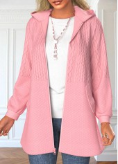 Pink tops,Plain Color tops,ROTITA Zipper Pink Hooded Long Sleeve Jacket