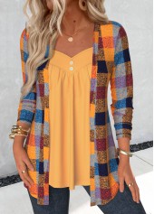 Rotita Plaid Ginger Heart Collar Faux Ensemble Deux Pièces Twinset