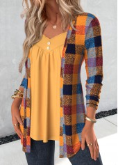 Ginger tops,Plaid tops,ROTITA Plaid Ginger Heart Collar Fake Two Piece Twinset