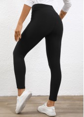 Black bottoms,Plain Color bottoms,Black High Waisted Elastic Waist Ankle Length Leggings